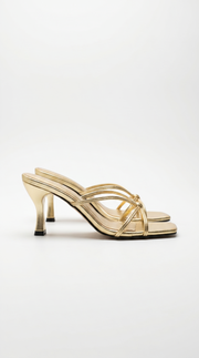 Avery Strappy Square Toe Mule Heel Sandals Gold view 1