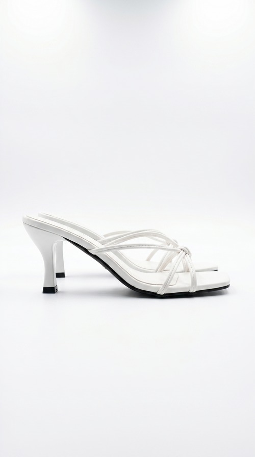 Avery Strappy Square Toe Mule Heel Sandals White