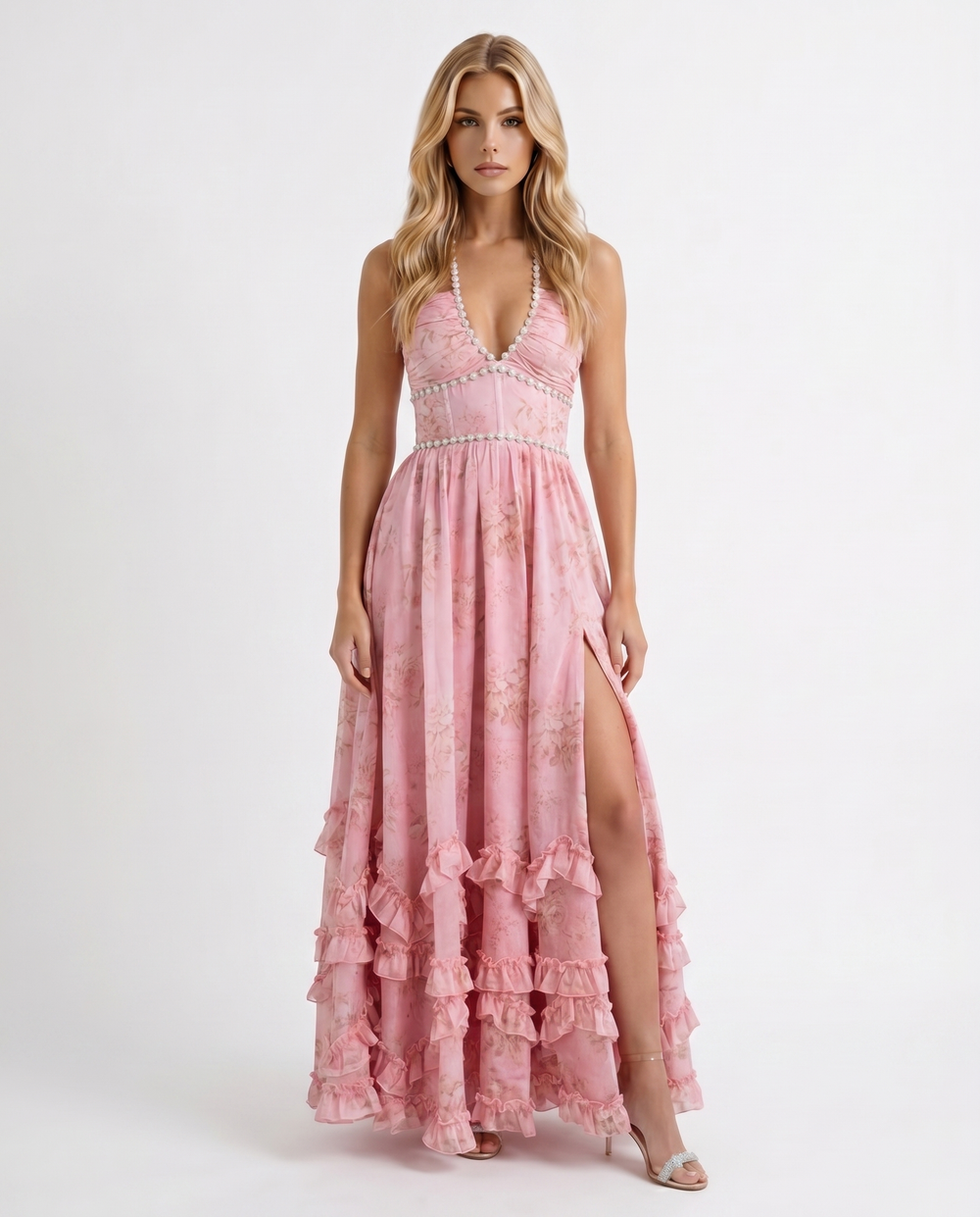 Bianca Ruffle Maxi Dress Ballet Rose