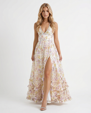 Bianca Ruffle Maxi Dress Champagne Meadow view 1
