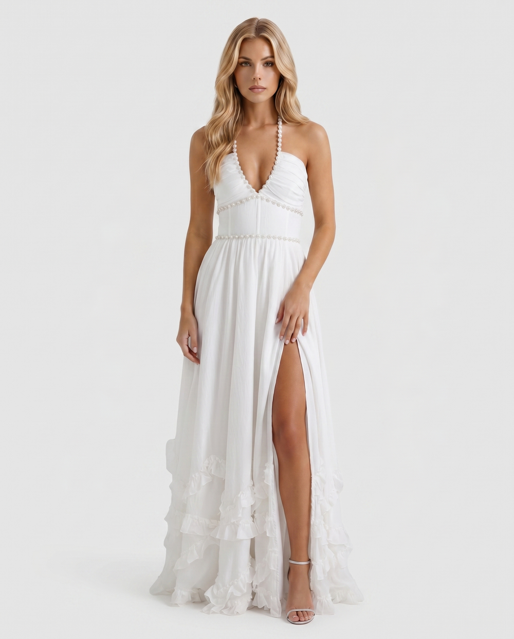 Bianca Ruffle Maxi Dress Powder Bloom