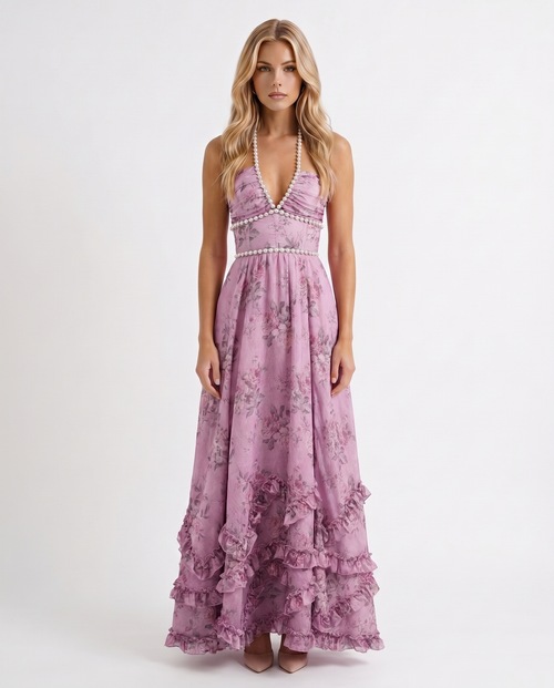 Bianca Ruffle Maxi Dress Purple