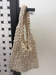 Bibi Shell Embellished Woven Shoulder Beach Bag Ivory view 4