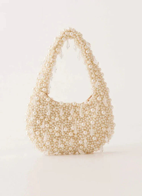 Billy Pearl Beaded Shoulder Party Bag Ivory