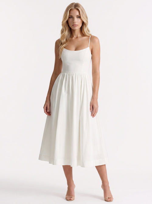 Birdie Flare Midi Dress White
