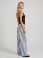 Brielle High Waist Wide Leg Tie Waist Linen Pants Blue Maroon Stripe view 4