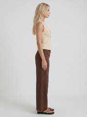 Brielle High Waist Wide Leg Tie Waist Linen Pants Brown view 4