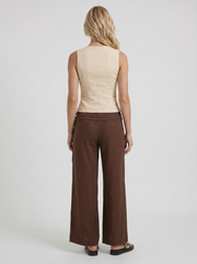 Brielle High Waist Wide Leg Tie Waist Linen Pants Brown view 5