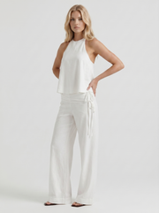 Brielle High Waist Wide Leg Tie Waist Linen Pants White view 3