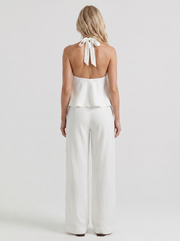 Brielle High Waist Wide Leg Tie Waist Linen Pants White view 5
