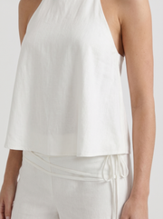 Brielle High Waist Wide Leg Tie Waist Linen Pants White view 6