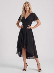 Calliope Ruffle Midi Dress Black view 3