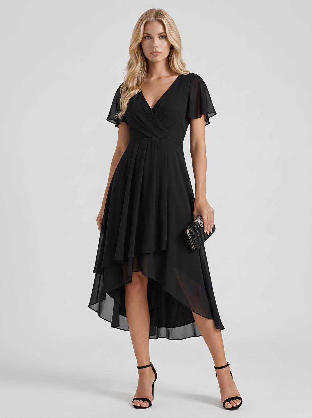Calliope Ruffle Midi Dress Black