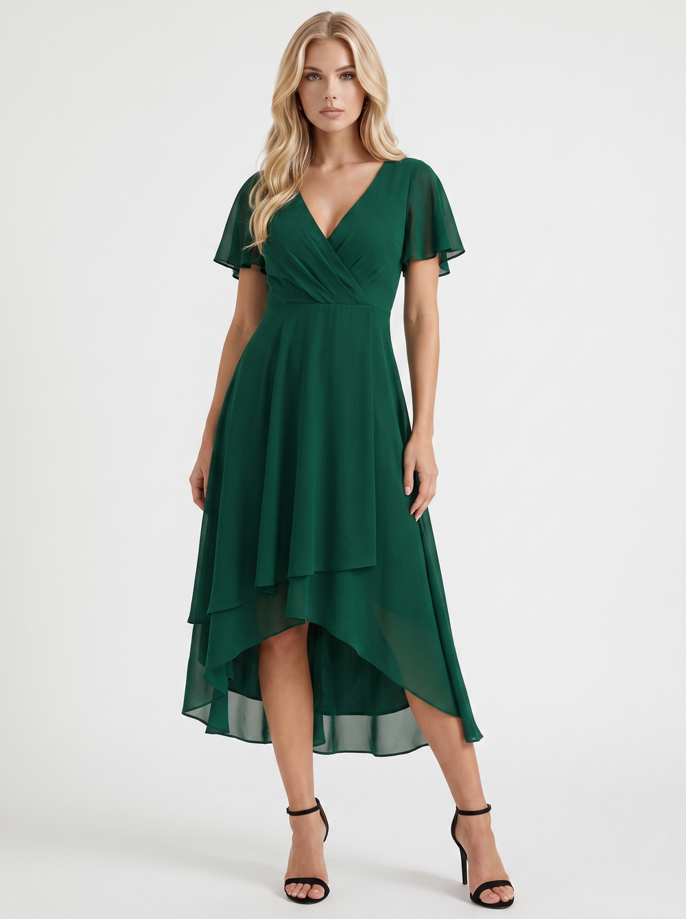 Calliope Ruffle Midi Dress Dark Green