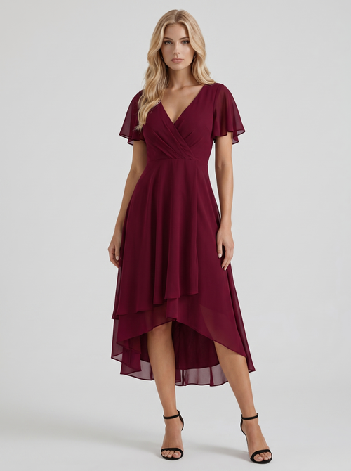 Calliope Ruffle Midi Dress Red