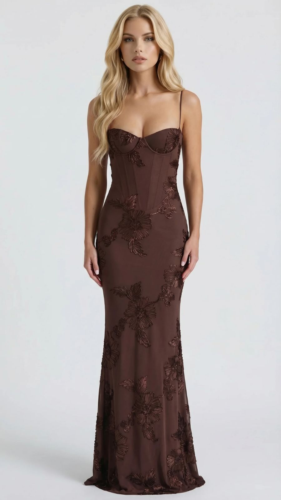 Celestina Floral Maxi Dress Brown