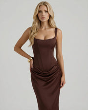 Cerene Corset Maxi Dress Brown view 3