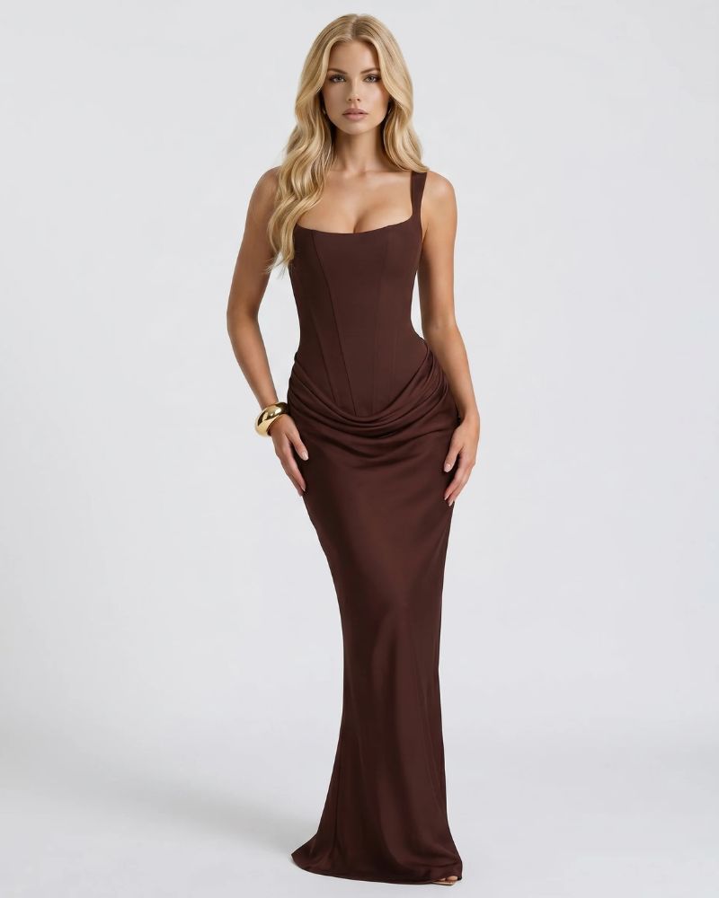 Cerene Corset Maxi Dress Brown