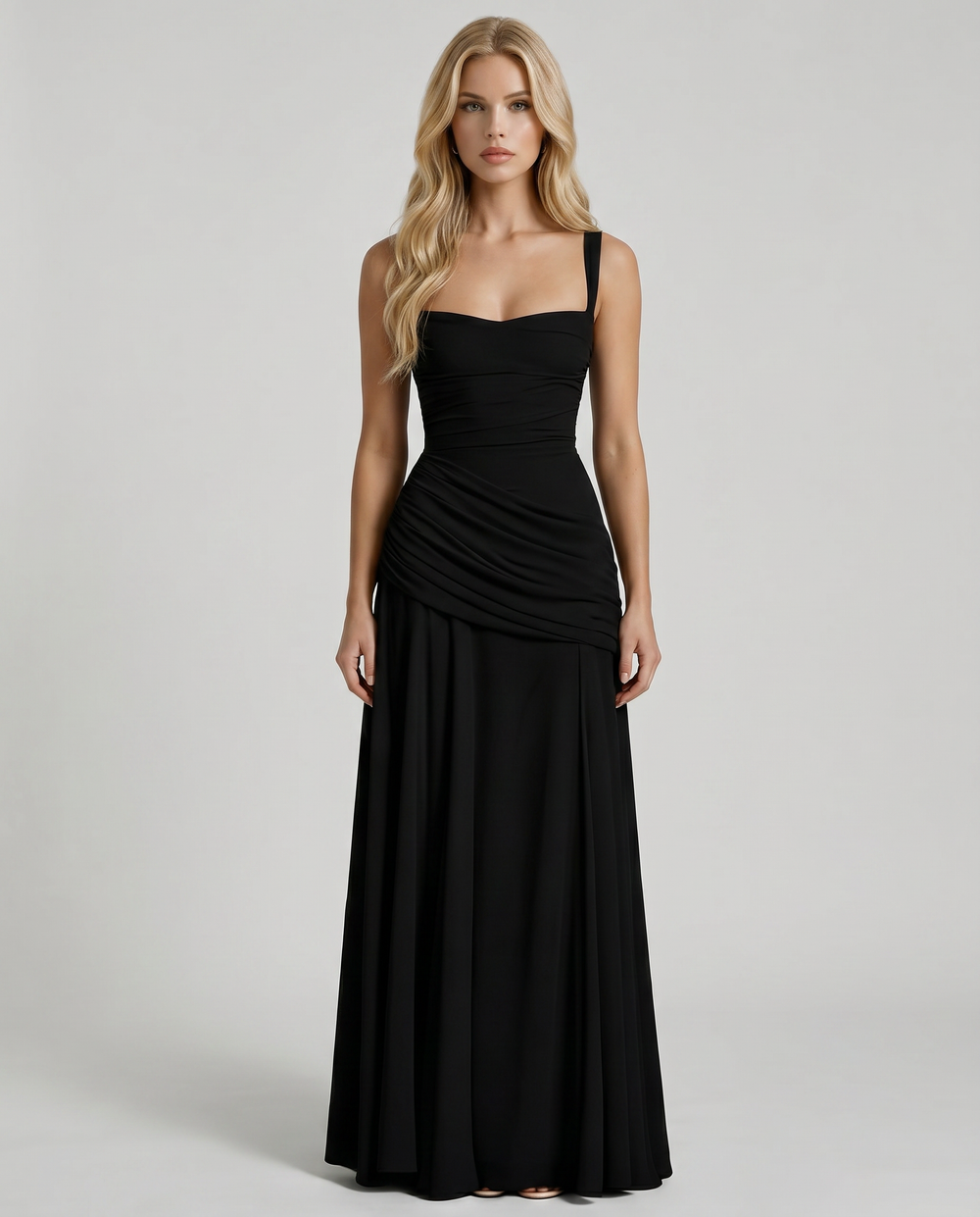 Charlotte Ruched Maxi Dress Black