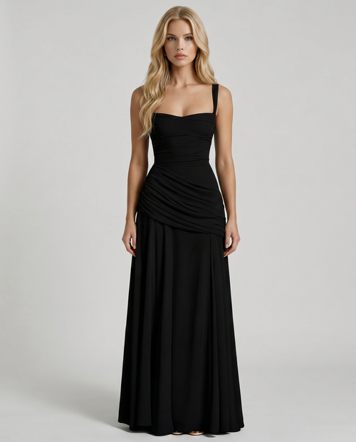 Charlotte Ruched Maxi Dress Black