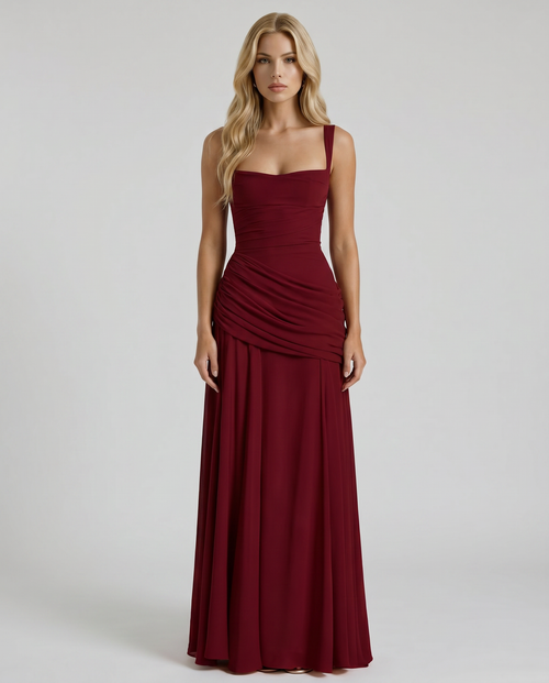 Charlotte Ruched Maxi Dress Burgundy
