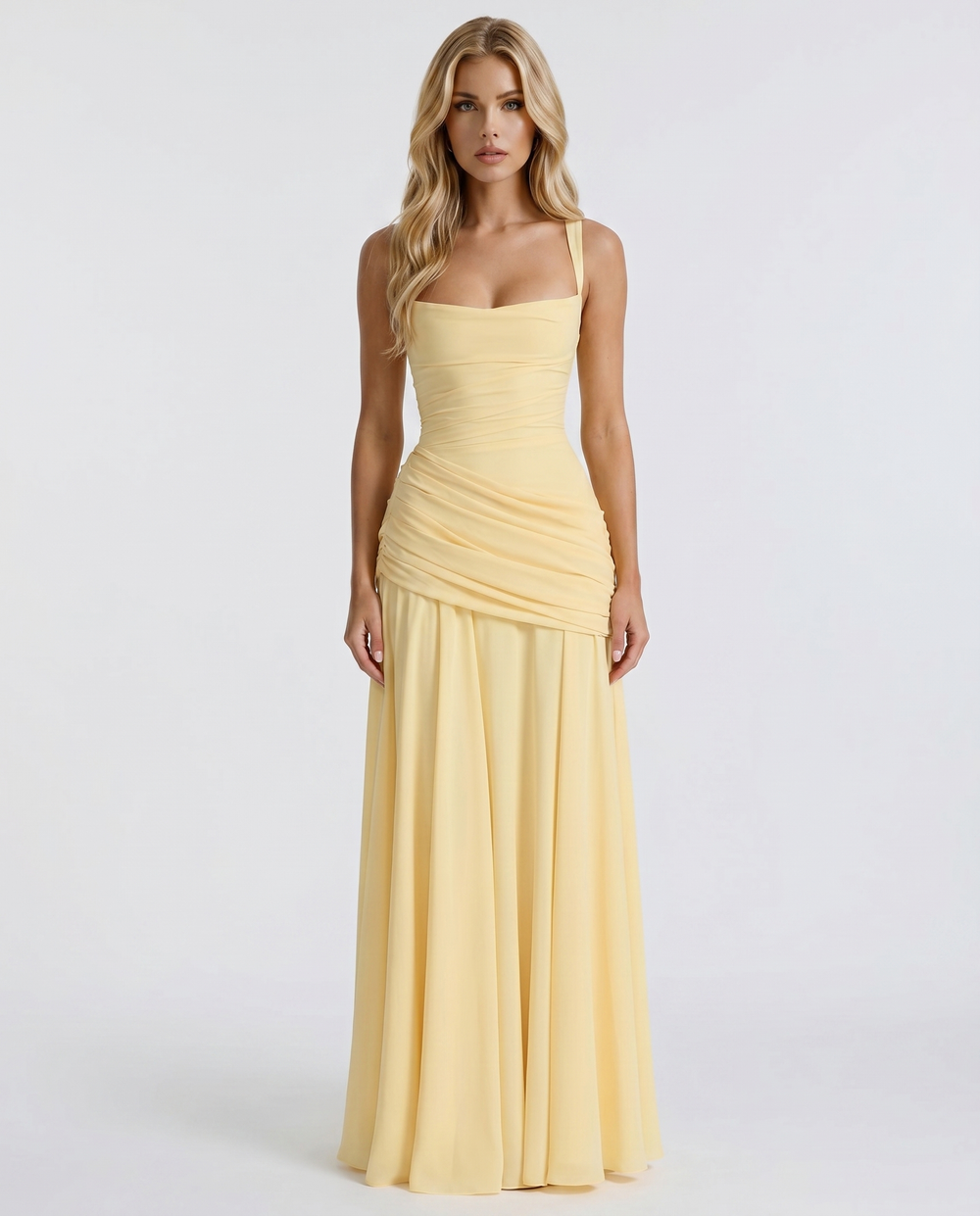 Charlotte Ruched Maxi Dress Yellow