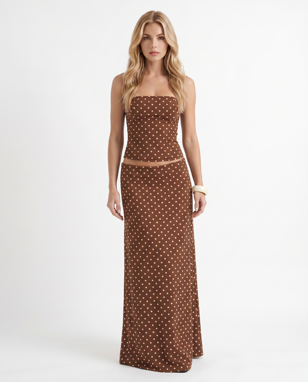 Charlotte Wrap Skirt Set Cocoa Polka Dot