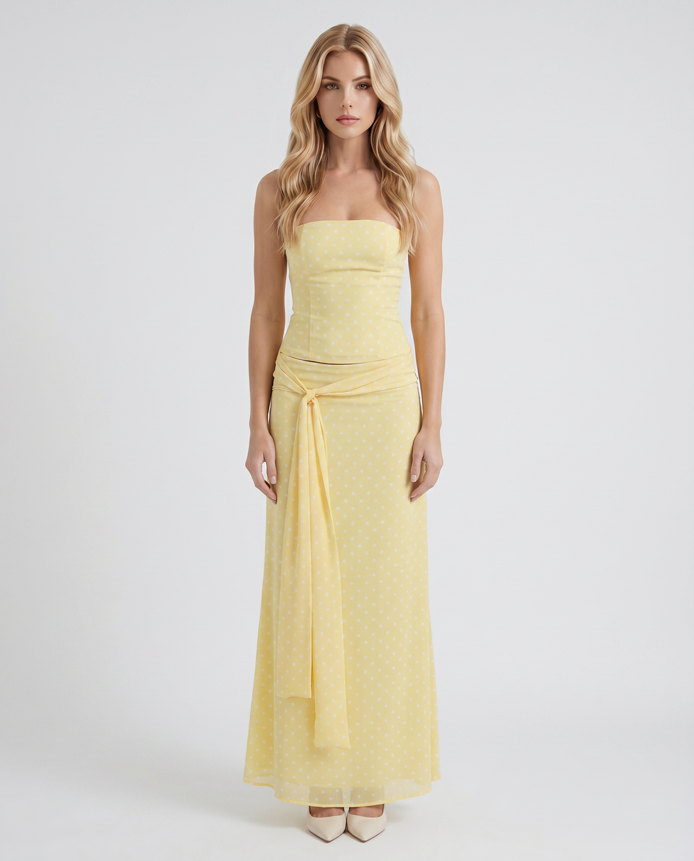 Charlotte Wrap Skirt Set Lemon Polka Dot