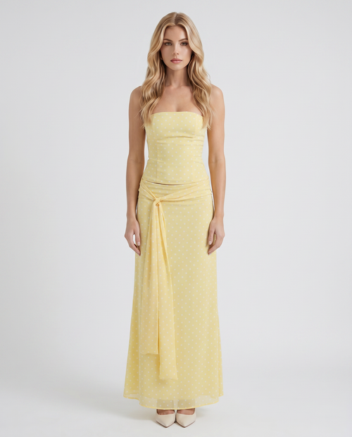 Charlotte Wrap Skirt Set Lemon Polka Dot