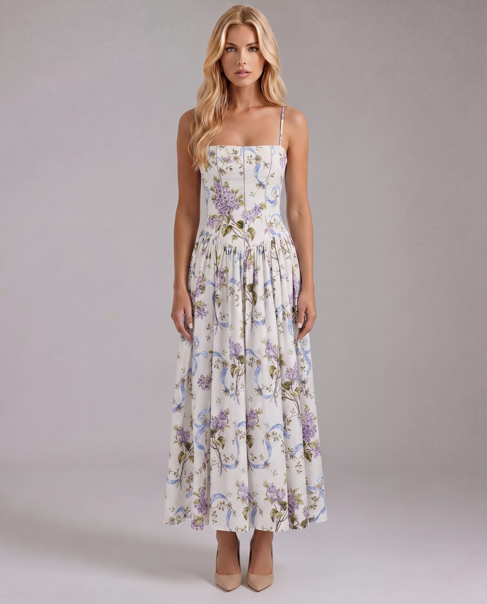 Cielle Floral Midi Dress Lilac Garden