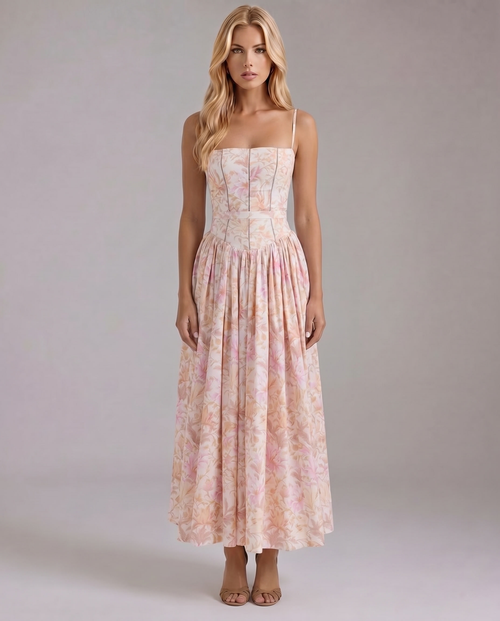 Cielle Floral Midi Dress Peach Blossom