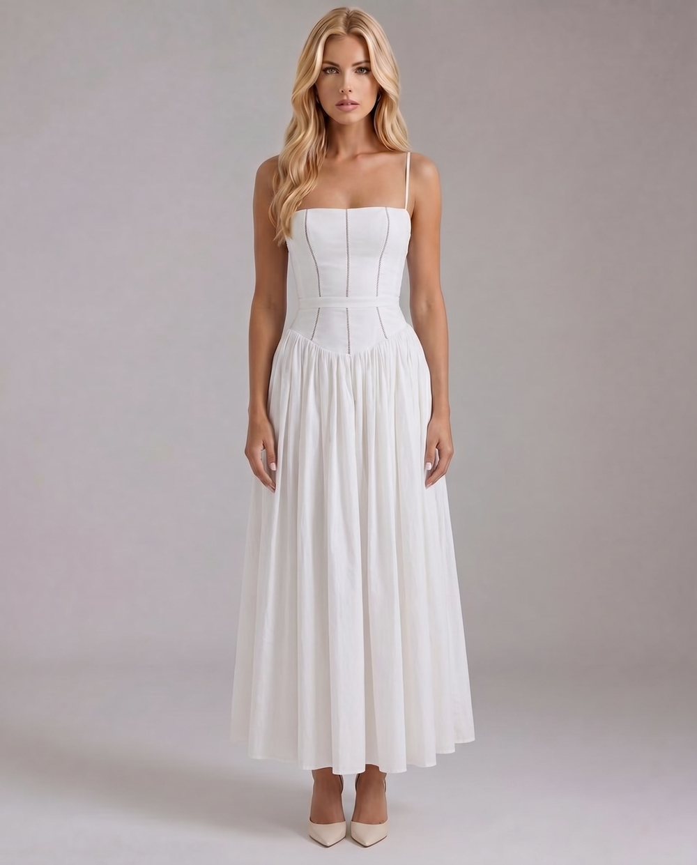 Cielle Eyelet Embroidered Midi Dress White