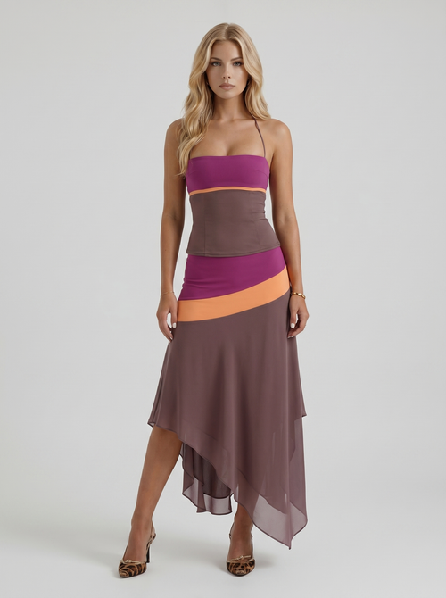 Cleo Skirt Set Mauve & Orange