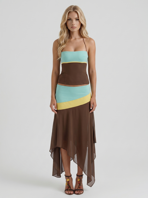 Cleo Skirt Set Mocha & Mint