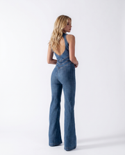 Cora Plunge V Denim Flare Jumpsuit view 4