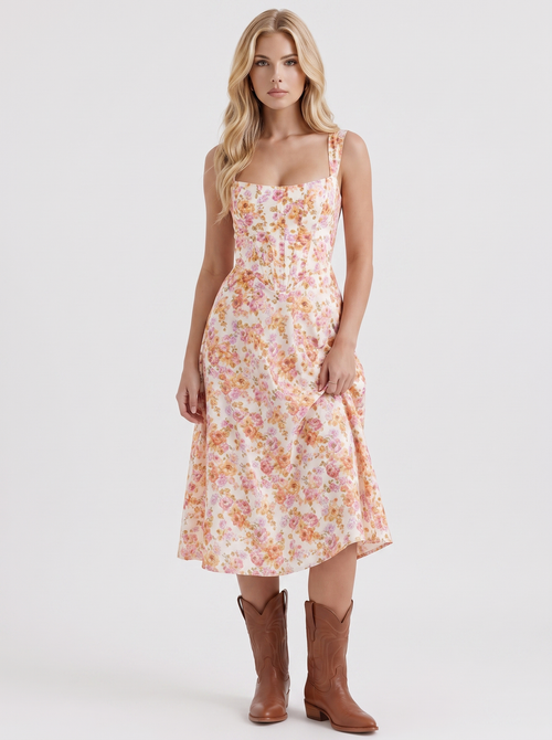 Cosette Floral Midi Dress Pink