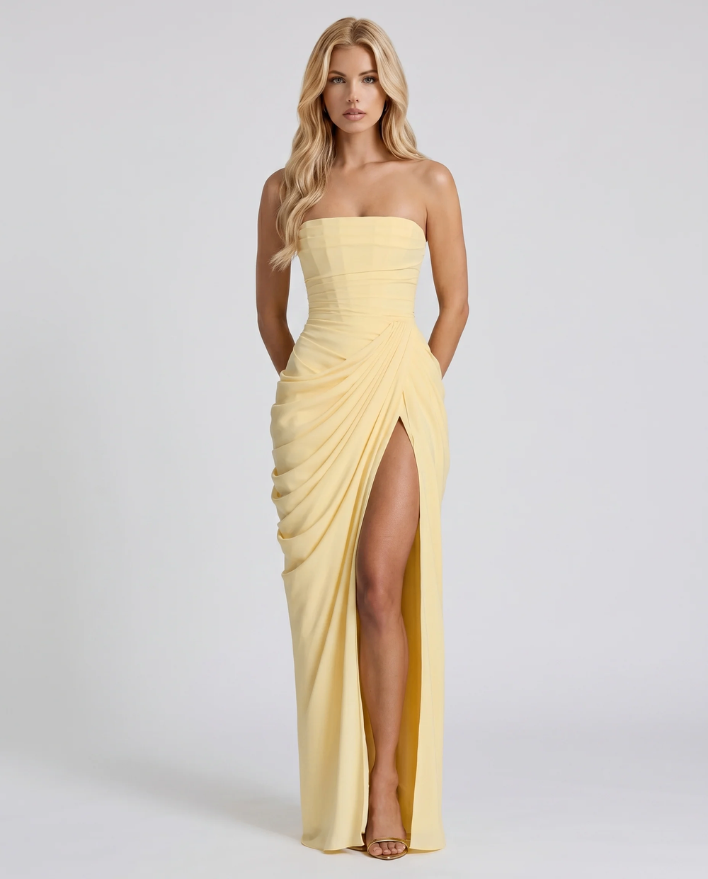 Cyrana Ruched Maxi Dress Yellow