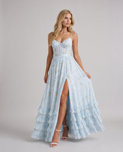 Dahlia Floral Corset Maxi Dress Blue view 3