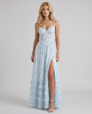 Dahlia Floral Corset Maxi Dress Blue view 1