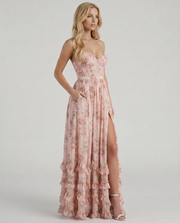 Dahlia Floral Corset Maxi Dress Pink view 3
