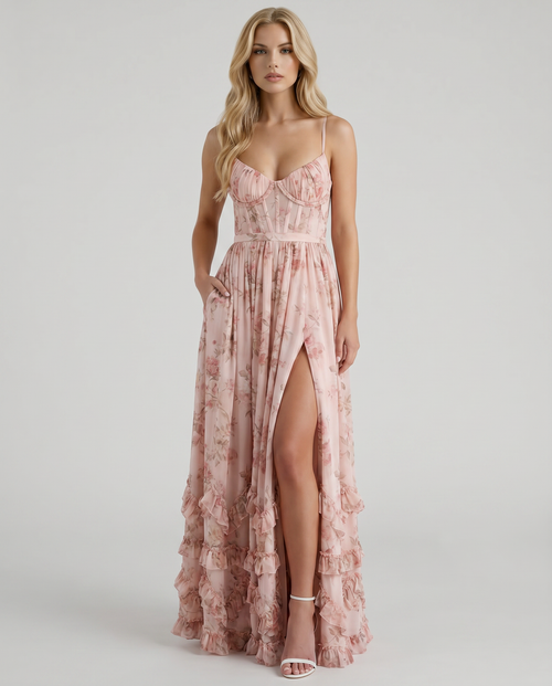 Dahlia Floral Corset Maxi Dress Pink