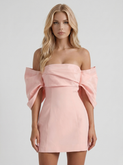 Daisy Off Shoulder Fold Over Mini Dress Blush view 2