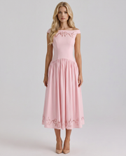 Delfina Boat Neck Eyelet Midi Dress Pink view 2