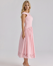 Delfina Boat Neck Eyelet Midi Dress Pink view 3