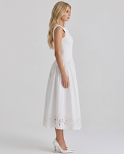 Delfina Boat Neck Eyelet Midi Dress White view 3
