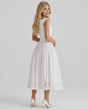 Delfina Boat Neck Eyelet Midi Dress White view 5