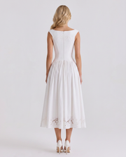 Delfina Boat Neck Eyelet Midi Dress White view 6
