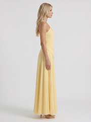 Delphine One Shoulder Ruched Mesh Maxi Dress Lemon view 4