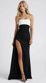 Diana Ruched Maxi Dress Black White view 2
