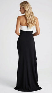 Diana Ruched Maxi Dress Black White view 4